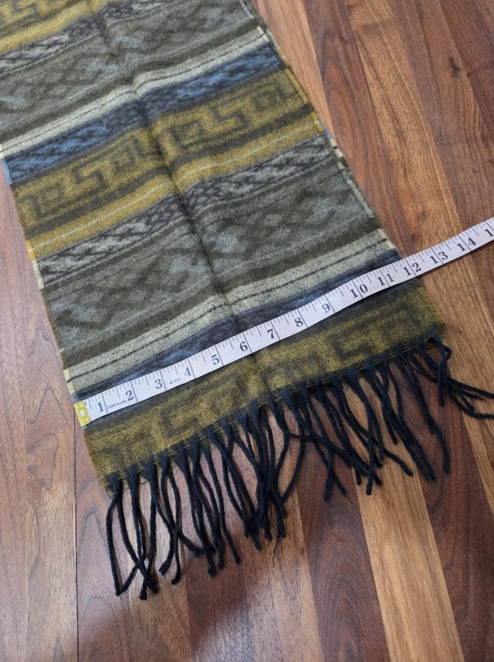 Vintage Pierre Cardin Fringed Scarf Mens Geometric Earthy Colors Greek Key